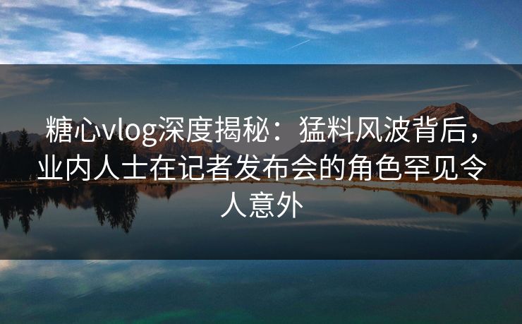 糖心vlog深度揭秘：猛料风波背后，业内人士在记者发布会的角色罕见令人意外